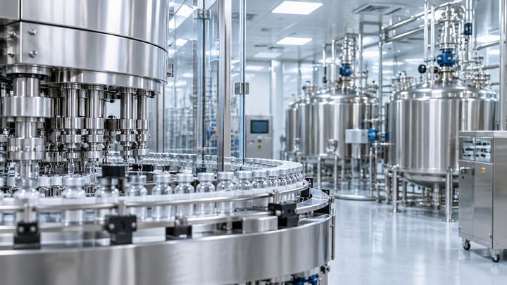 Vial filling line and stainless process vessels in a pharmaceutical suite